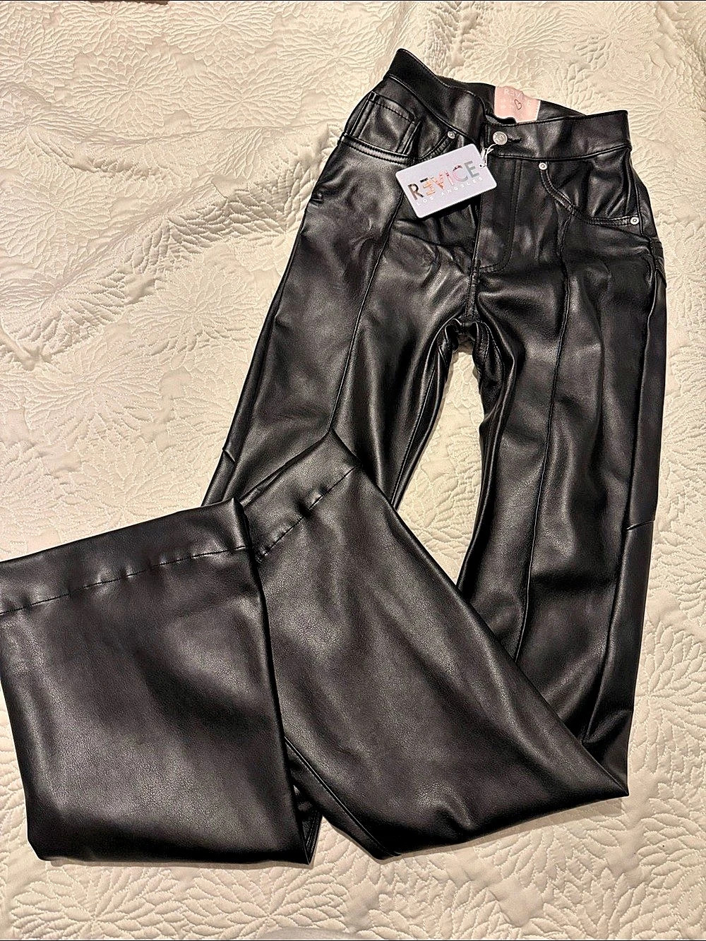 Revice Venus Flares / Supernova 25 Black Faux Leather Flare Pants Waist 25 NWT